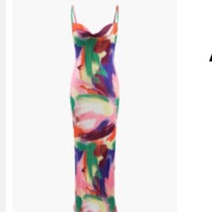 Abstract Cowl Neck Plisse Maxi Dress